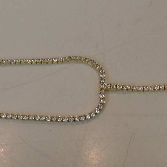 Worn 1X Unbranded Goldtone & CZ Bling Necklace "Y" Adj 15"  Tail  6.5" Beautiful - Picture 7 of 9